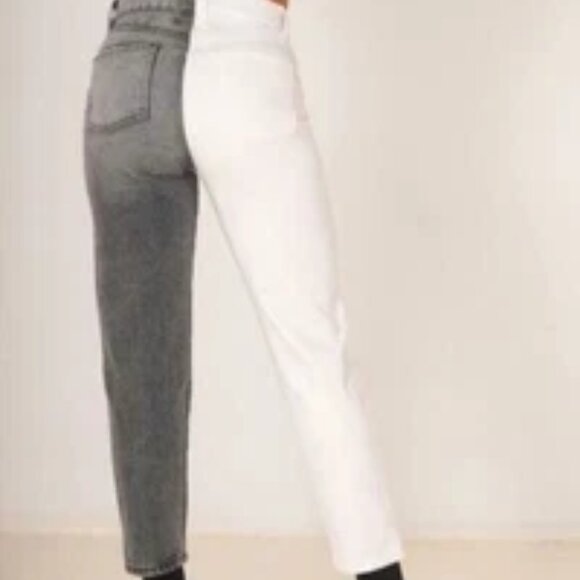 Two-Tone Black and White Women's Jeans - Picture 2 of 16